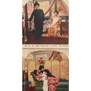 Atq Stereoscope Stereograph (2) Photo Cards Color Tinted Circa Late 1800s Family